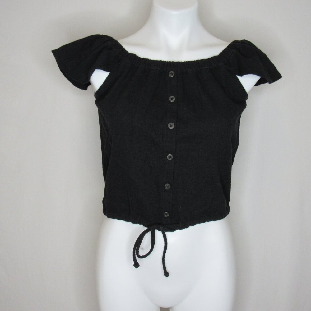 Madewell Texture & Thread Black Off The Shoulder Top Crinkle Women's S Small